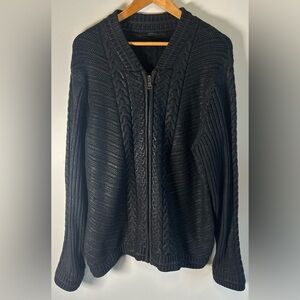 Guess Los Angeles Mens Black Cable Knit Full Zip Cardigan Sweater Size XL NWOT